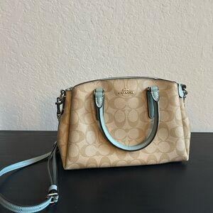 Coach Tan Crossbody Bag with Textured Material and Silver Hardware